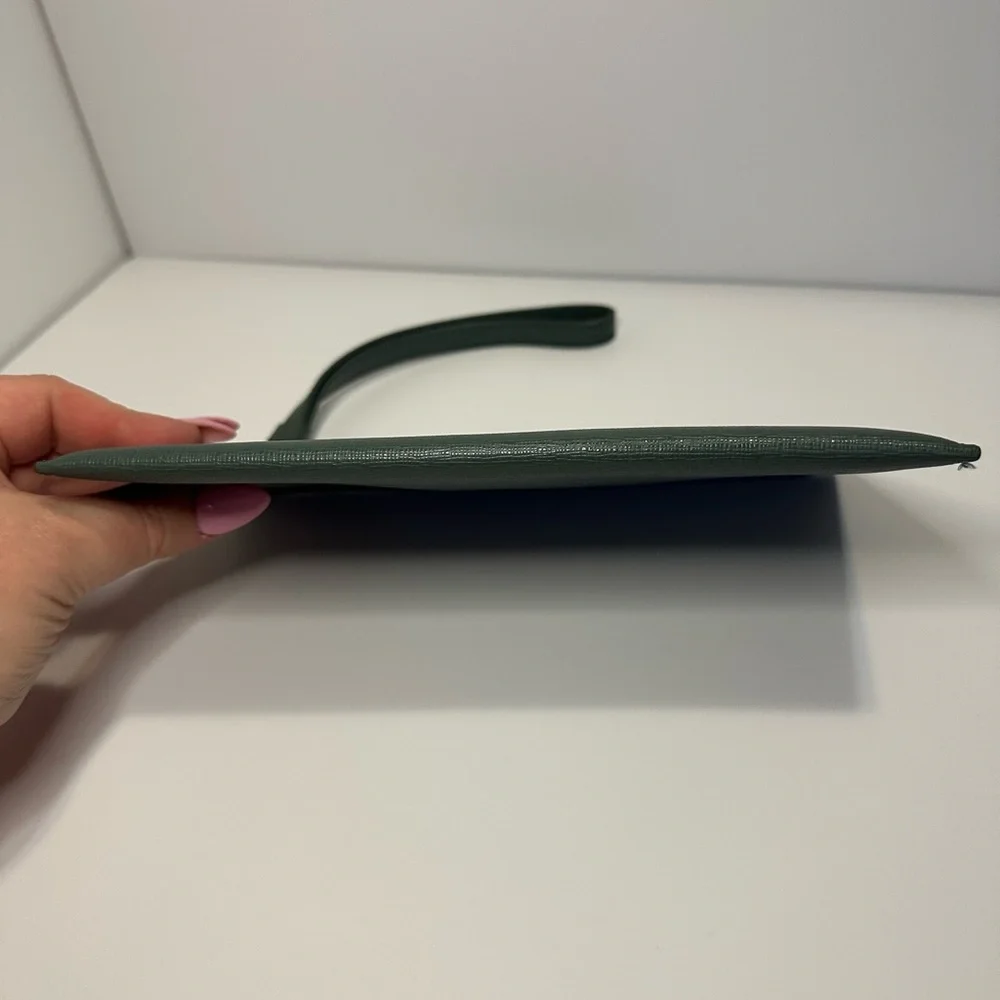 Furla EUC Deep Green Grained Italian Leather Large Wristlet